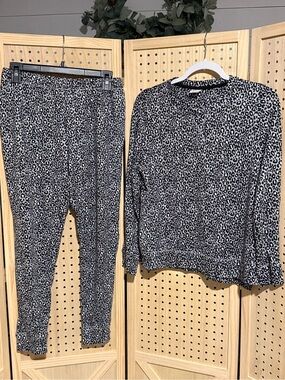 Gray and Black Leopard Print Lounge/PJ  Set - Top & Joggers